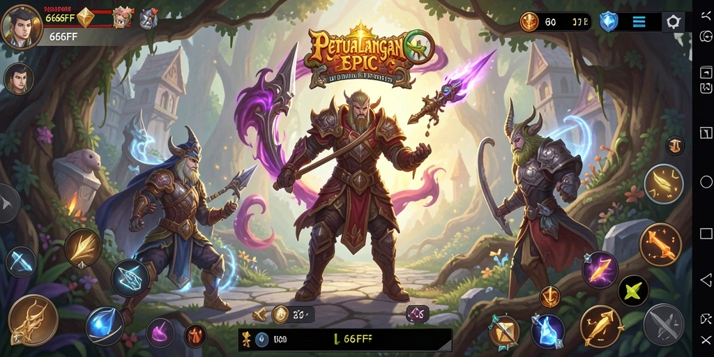 Tangkapan layar gameplay <strong>666FF</strong> menunjukkan pertempuran seru di dunia fantastis.