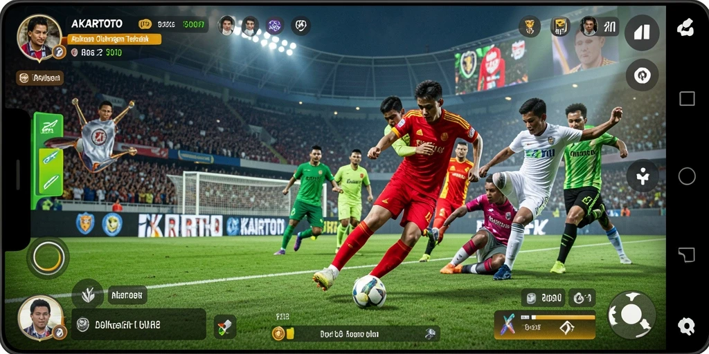 Screenshot gameplay AKARTOTO menampilkan tampilan statistik olahraga yang menarik.