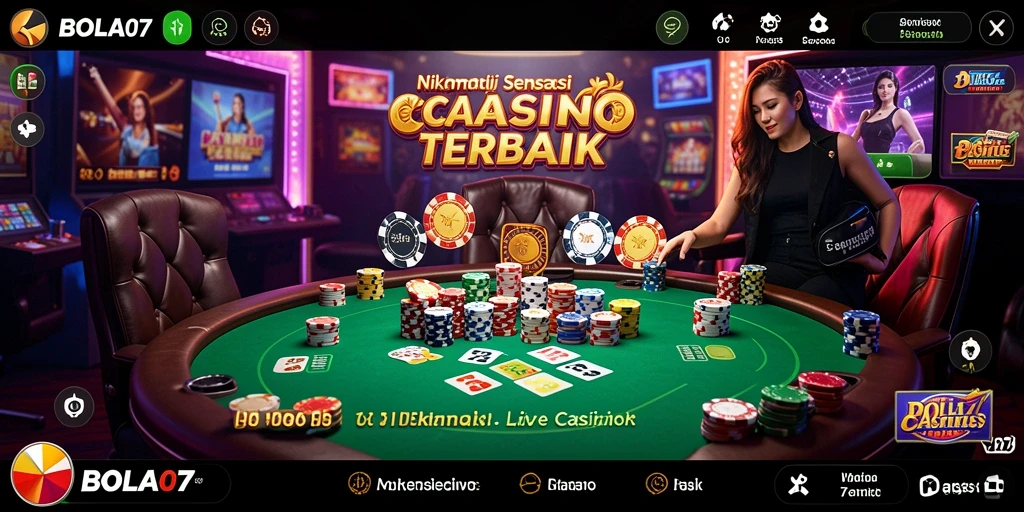 Screenshot gameplay BOLA07 menampilkan dealer cantik dalam permainan live casino.