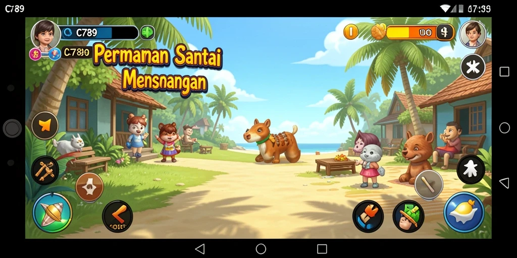 Tampilan gameplay C789 dengan grafis cerah dan penuh warna.