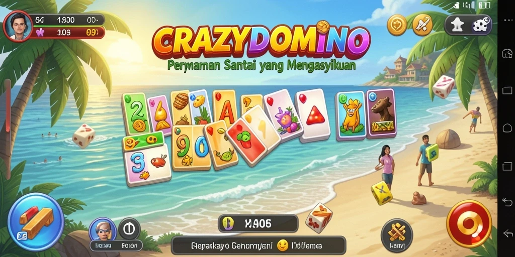 Screenshot menunjukkan gameplay santai CRAZYDOMINO dengan domino yang menarik.