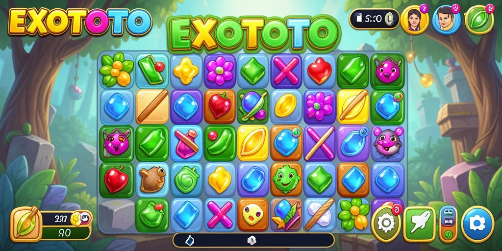 Tampilan gameplay seru dari EXOTOTO dengan elemen Match-3.