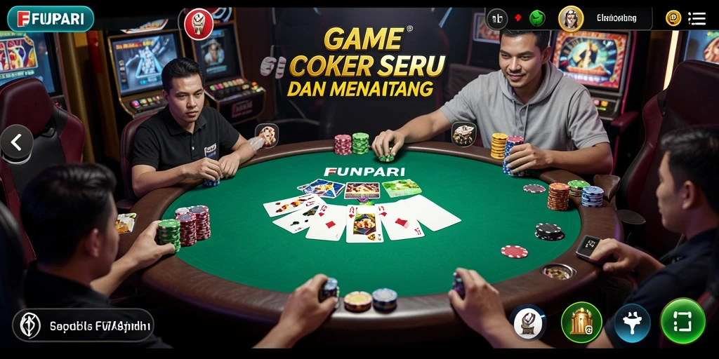 Tangkapan layar dari gameplay seru di FUNPARI yang menunjukkan permainan poker.