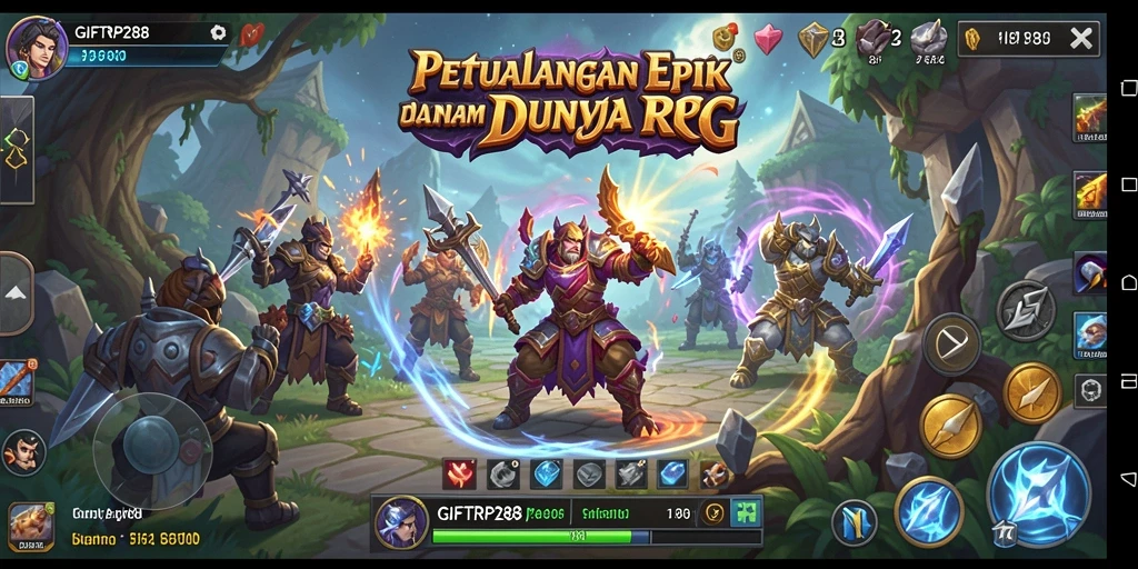 Screenshot gameplay RPG dari GIFTRP288 dengan grafis yang menarik.