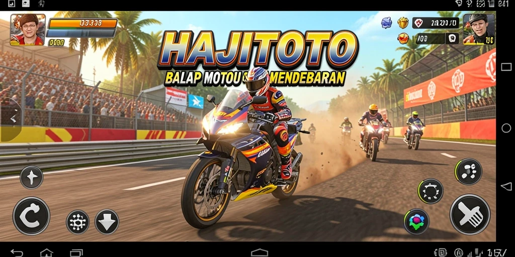 Screenshot gameplay HAJITOTO menampilkan aksi balap motor yang mendebarkan.