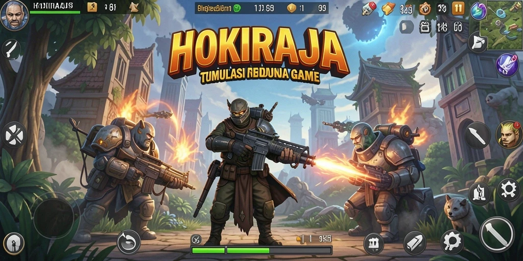 Screenshot gameplay HOKIRAJA yang menunjukkan interaksi karakter dan lingkungan.