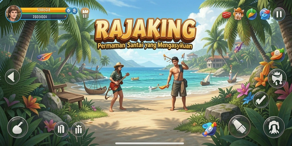 Tampilan gameplay menarik RAJAKING dengan warna cerah dan efek menyenangkan.