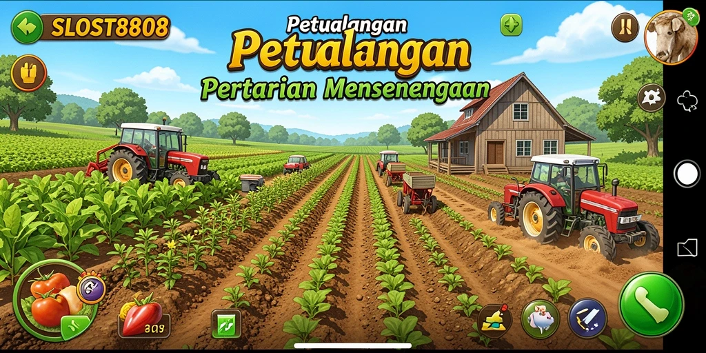 Tampilan gameplay SLOST8808 yang menampilkan aktivitas bertani.