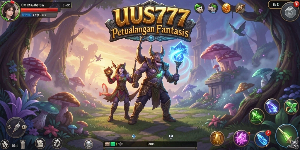 Screenshot gameplay UUS777 menampilkan aksi pertempuran mendebarkan di dunia fantastis.